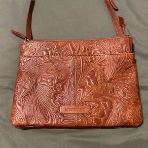 Lucky brand leather tooled crossbody bag